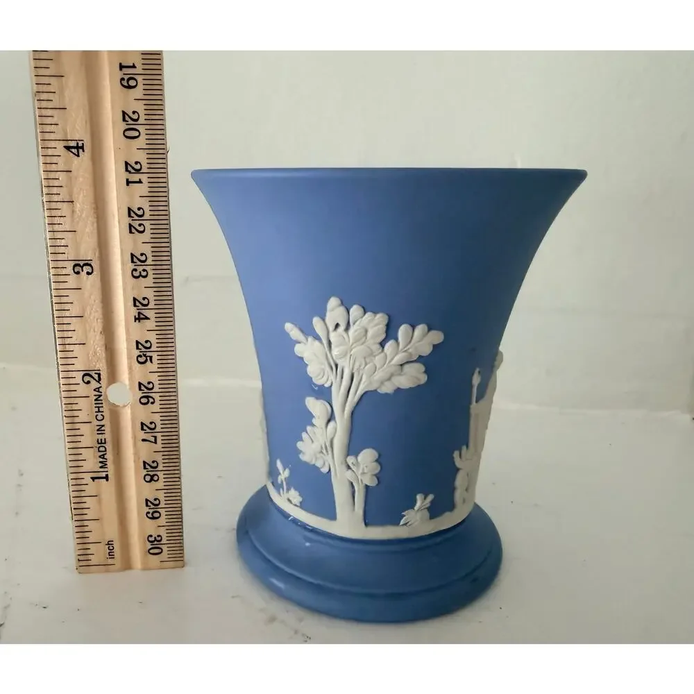 Wedgwood Jasperware Blue Vase White Classical Relief Small Urn England